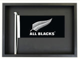Authentic All Blacks Flag in a Black Oak Frame. Free shipping in NZ.  SAVE $20.00!