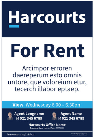 Harcourts For Rent Sign