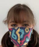 FACE MASK WITH HELIX™ FILTER -COLOUR SWIRL DESIGN ADULT AND CHILD SIZES. PRICED FROM: