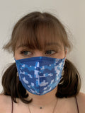 FACE MASKS. DIGITAL BLUE CAMO DESIGN.  ADULT AND CHILD SIZES. PRICED FROM: