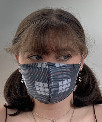 FACE MASKS. GREY TARTAN DESIGN ADULT AND YOUTH SIZES. PRICED FROM: