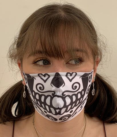 FACE MASKS. DAY OF THE DEAD DESIGN ADULT AND CHILD SIZES. PRICED FROM: