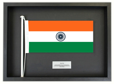 Authentic India Flag in a Black Oak Frame. Free shipping in NZ.