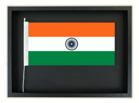 Authentic India Flag in a Black Oak Frame. Free shipping in NZ.  SAVE $20.00!