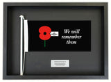 Authentic ANZAC 'Poppy' Flag in a Black Oak Frame. Free shipping in NZ.