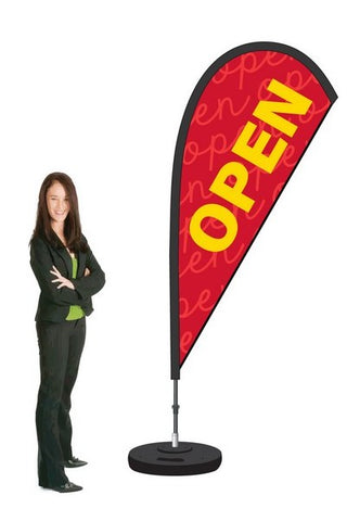 NEW! Open Flag and Display. 2.3m High. SAVE $30.00!*.  Double -Sided. Priced from: